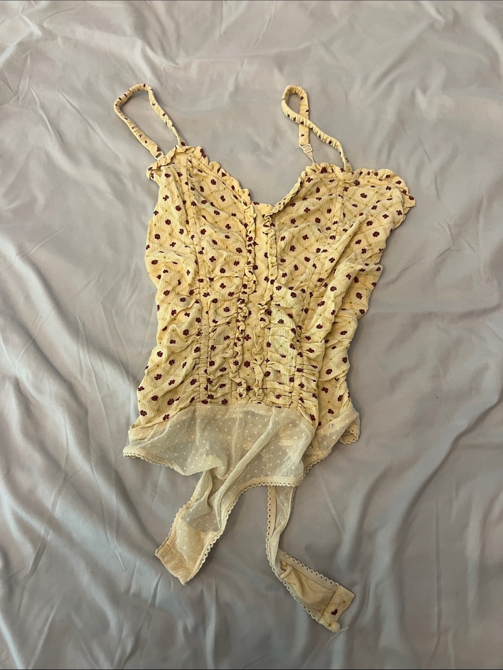 Free People Yellow Floral Smocked Bodysuit